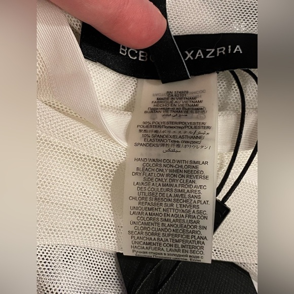 New BCBGMaxAzria White Sheer Striped Body Suit - Picture 8 of 10